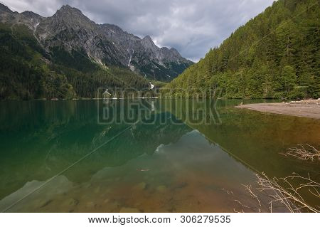 Beautiful View Of Anterselva Lake In The Italian Dolomites