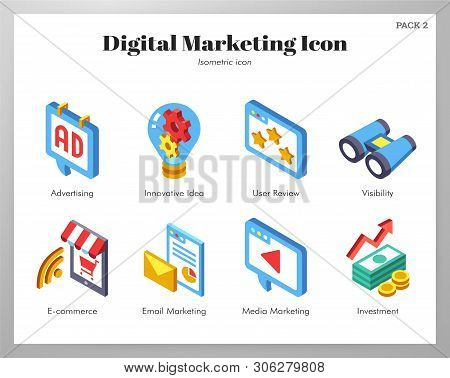 Digital Marketing Vector Illustration In Isometric Design