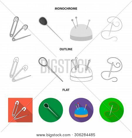 Vector Illustration Of Pin And Sewing Icon. Collection Of Pin And Sketch Vector Icon For Stock.