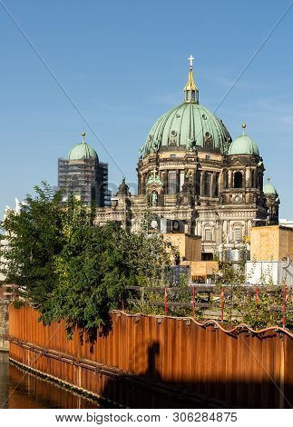 Berlin, Germany- September 18, 2018: View Of The Cathedral From The Side Of The Bridge, Dome Of Berl
