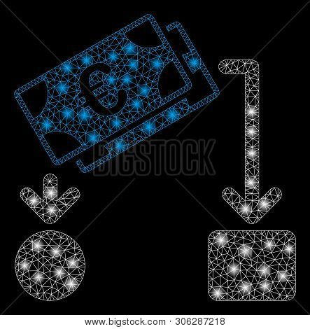 Bright Mesh Euro Cash Flow With Lightspot Effect. Abstract Illuminated Model Of Euro Cash Flow Icon.