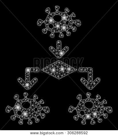 Bright Mesh Epidemic Growth Scheme With Glare Effect. Abstract Illuminated Model Of Epidemic Growth 