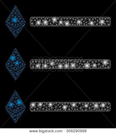 Bright Mesh Ethereum List With Lightspot Effect. Abstract Illuminated Model Of Ethereum List Icon. S