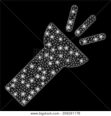 Bright Mesh Electric Torch Light With Glare Effect. Abstract Illuminated Model Of Electric Torch Lig