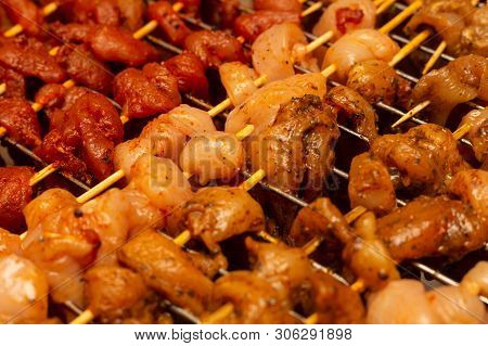 Barbecue Meat Minced Raw Pieces Of Pork Meat Spicy Tasty Background Culinary Base Design