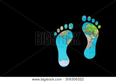 World Map Journey And Footprints On A Map Background