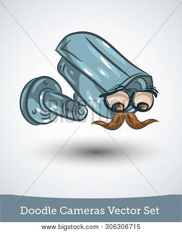Funny Video Camera Isolated On White Background. Vector