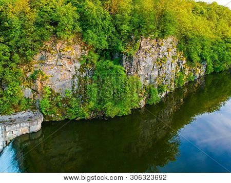 A Small Artificial Waterfall On The River Teteriv In Zhytomyr. Photo From A Height