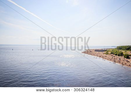 The Gulf Of Finland . Summer Sea In Clear Windless Weather. Sea Without Waves.