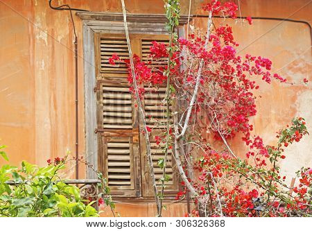 Traditional Old Wooden Window At Nafplio Town Argolis Greece