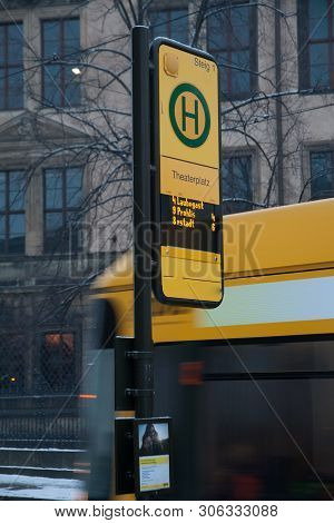 Tram Stop With Sign In Dresden, Saxony