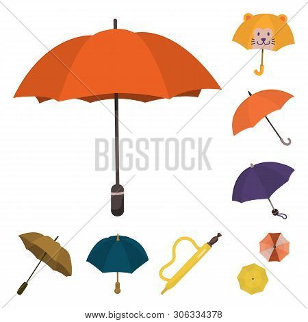 Vector Illustration Of Umbrella And Rain Sign. Set Of Umbrella And Weather Vector Icon For Stock.
