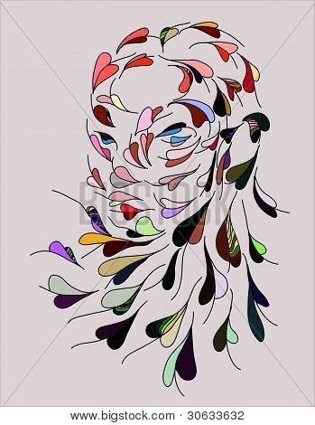 Naisen kasvot kuvan alla lehdet