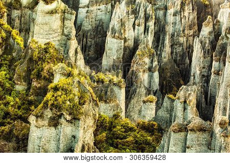 Looking Down At The Tops Of The  Enormous Putangirua Pinnacles Emerging From The Chasm Below