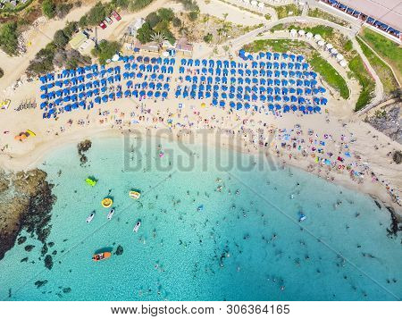 Top View Of The City Of Cyprus And The City Of Ayia Napa. Air View Of The Resort Mediterranean Coast