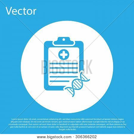 Blue Clipboard With Dna Analysis Icon Isolated On Blue Background. Genetic Engineering, Genetics Tes