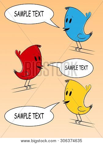 Colorful Cartoon Birds Illustration With Speech Bubbles