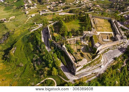 Castello Di Lombardia In Enna Sicily, Italy. Aerial Photo