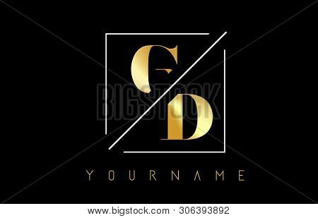 Gd Golden Letter Logo With Cutted And Intersected Design And Square Frame Vector Illustration