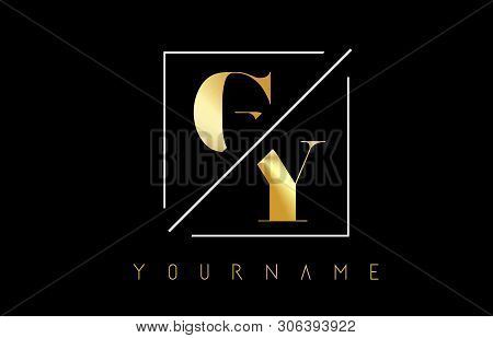 Gy Golden Letter Logo With Cutted And Intersected Design And Square Frame Vector Illustration