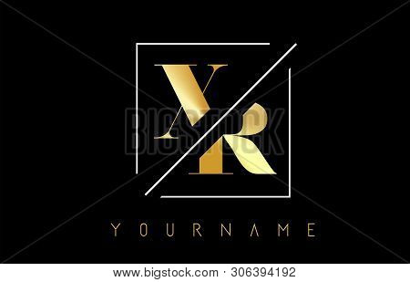 Xr Golden Letter Logo With Cutted And Intersected Design And Square Frame Vector Illustration