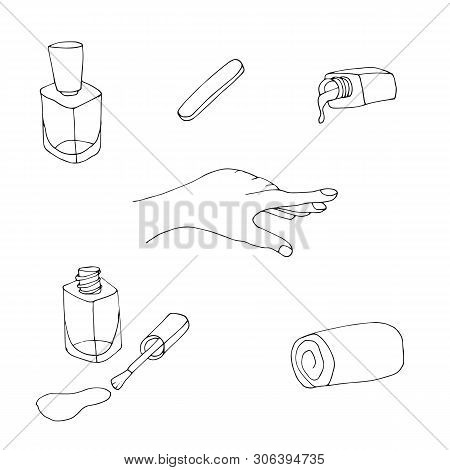 Hand Drawn Manicure Collection. Line Vector Beauty Salon Set.