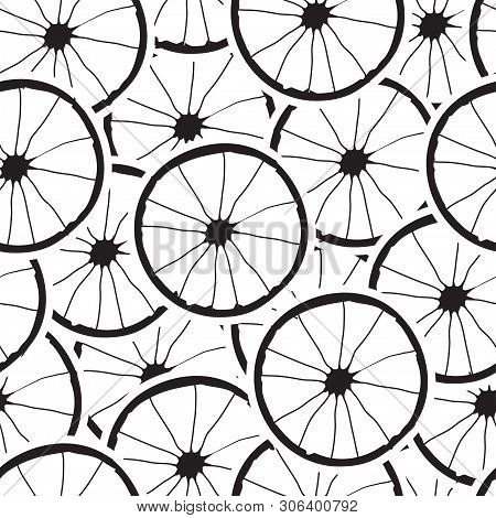 Vector White Background With Black Orange Slices. Samless Texture