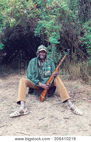Simien Mountain, Ethiopia, April 23.2019, Unidentified Park Scout With His Rifle In National Park Si
