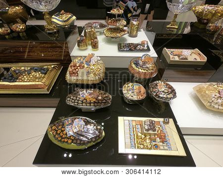 Dubai Uae - May 2019: Patchi Chocolates And Gift Packs Displayed In Store For Sale. Patchi Is An Leb