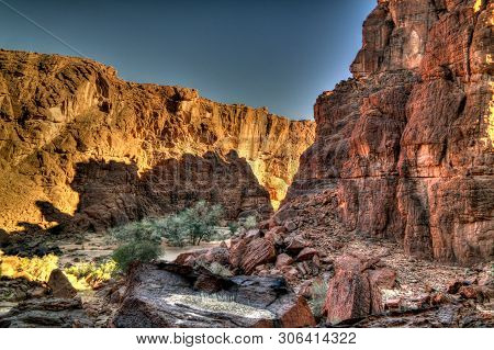 Panorama Inside Canyon Aka Guelta D'archei In East Ennedi, Chad