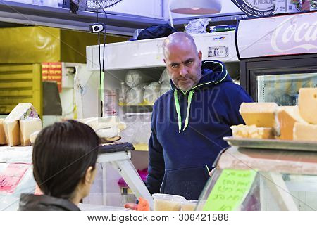 Tel Aviv , Israel - 21 November 2017: Sellers On The Old Grocery Street Nahalat-benjamin