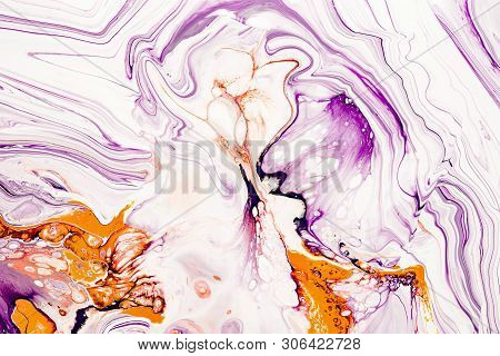 Purple And Orange Vibrant Abstract Marbled Texture. Luxurious Granite, Natural Stone Wave Pattern. C