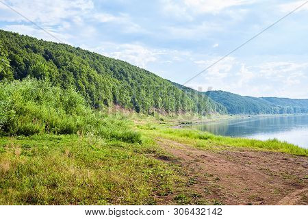 Beautiful Summer Landscape In Bashkiria. Bank Of The White River Surrounded By View Of The White Riv