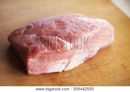 Fresh Raw Pork Meat on Cutting Board, Pork Neck Carbonade