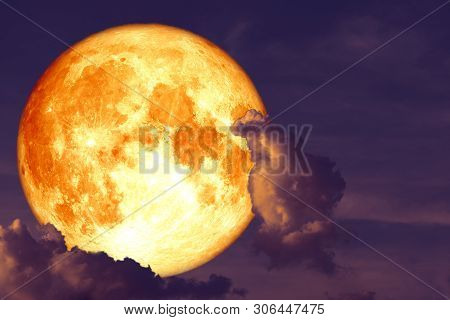 Full Blood Strawberry Moon Back On Silhouette Cloud On Sunset Sky