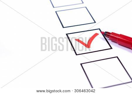 White Bulletin With Checkboxes And Green Pencil And Tick Drawn As Positive Selection Signs. Election