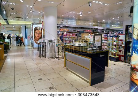 ZURICH, SWITZERLAND - CIRCA OCTOBER, 2018: interior shot of Manor. Manor is large department store with a wide range of goods and brands.