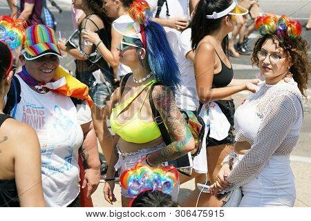 The Annual Parade Lgbt. Gay And Lesbians Walking In The Gay Pride Parade. Parade Of Tolerance. Rainb