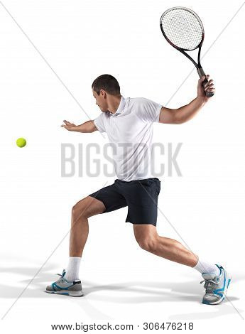 Tennis Player Hiting The Ball Isolated On White
