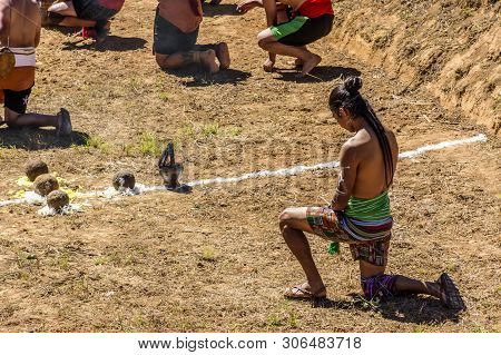 San Andres Semetabaj, Lake Atitlan, Guatemala - November 10, 2018:  Maya Men Perform Land Blessing C