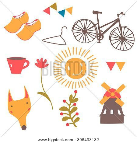 Amsterdam Pattern Flat Illustration On White Background. City Travel Decorative Series.