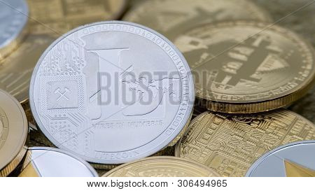 Physical Metal Silver Litecoin Currency Over Others Coins. Cryptocurrency