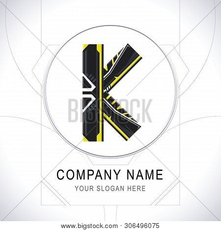 Letter K Gamer Community Black Logo. Creative Yellow Line Alphabet K Symbol Icon Design. Modern Spor