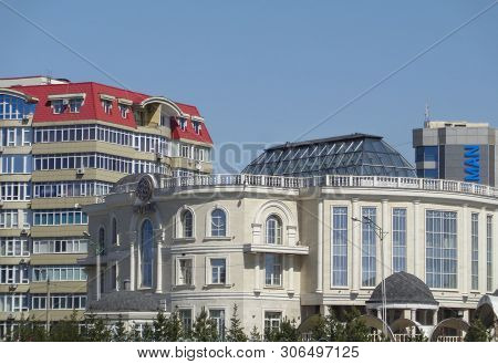 Kazakhstan, Ust-kamenogorsk, May 5, 2019: Architectural Background. Modern Buildings. Contemporary A
