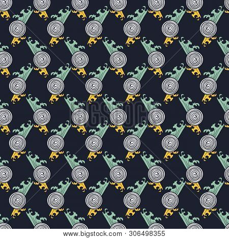 Seamless Abstract Retro Geometric Pattern. Illustration Of Yellow, White, Black And Green Circular E