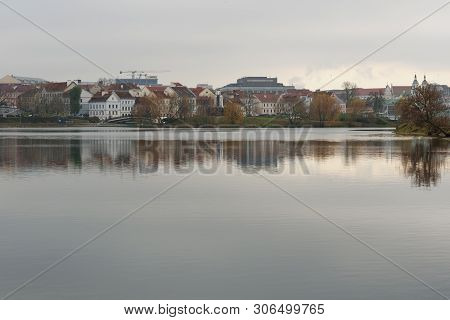 Minsk, Belarus - November 16, 2018: Traetskae Pradmestse Or Trinity Suburb On Svisloch River Bankin 