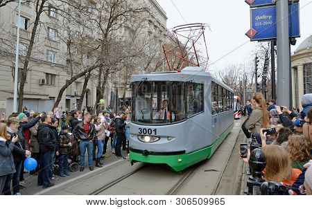 Moscow, Russia - April, 2019: Moscow Tram Parade In 2019. Tram Lm-2000 (71-135)