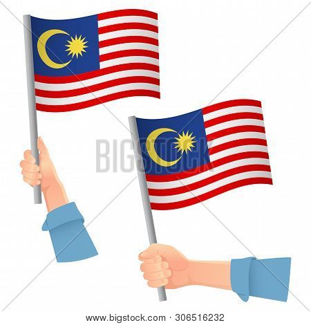 Malaysia Flag In Hand. Patriotic Background. National Flag Of Malaysia Vector Illustration