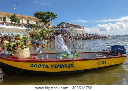 Salvador, Brazil - 2 February 2019: People During The Celebration Of Yemanja At Salvador Bahia On Br
