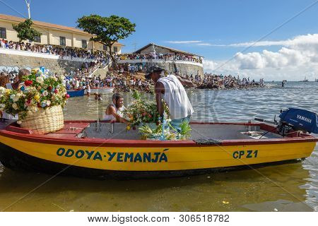 Salvador, Brazil - 2 February 2019: people during the celebration of Yemanja at Salvador Bahia on Br